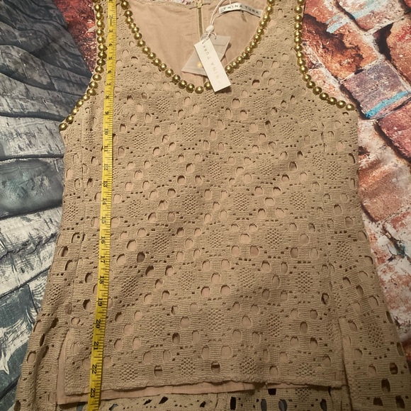 Trina Turk| Two Harbors Top  Beige | Contrast metallic beading at neckline  Sz S - Picture 7 of 9